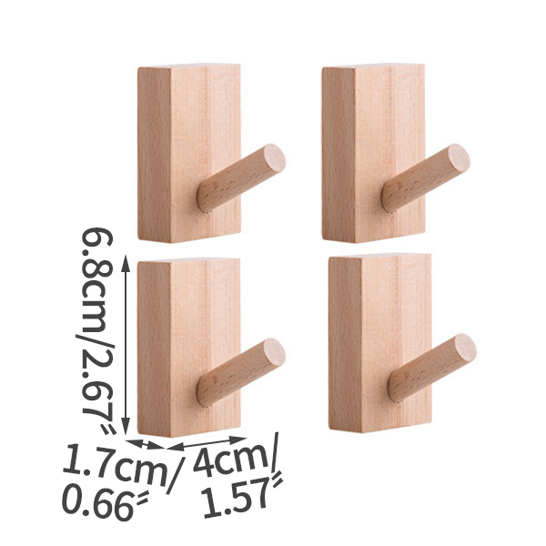 Beech Wood Hooks Wall Decor Storage Rack Key Holder Clothes Hangers Wall-Mounted Room Organizer Home Decoration