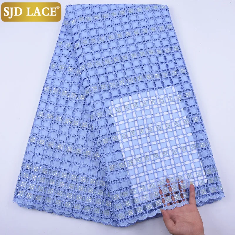 SJD LACE Sky Blue High Qualiy African Lace Fabric Heavy Eyelet Holes Swiss Voile In Switzerland For Wedding Party Sew A1977 | Дом и сад