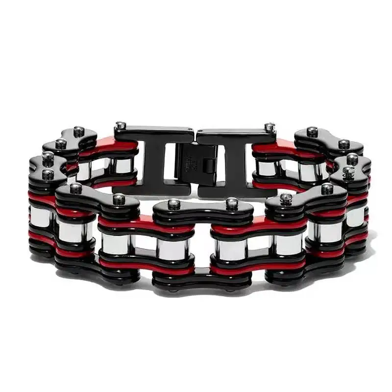 Панк из нержавеющей стали, красный мотоциклетный браслет-цепочка, Мужская велосипедная цепь, черные большие браслеты и браслеты, байкерские ювелирные изделия, подарок