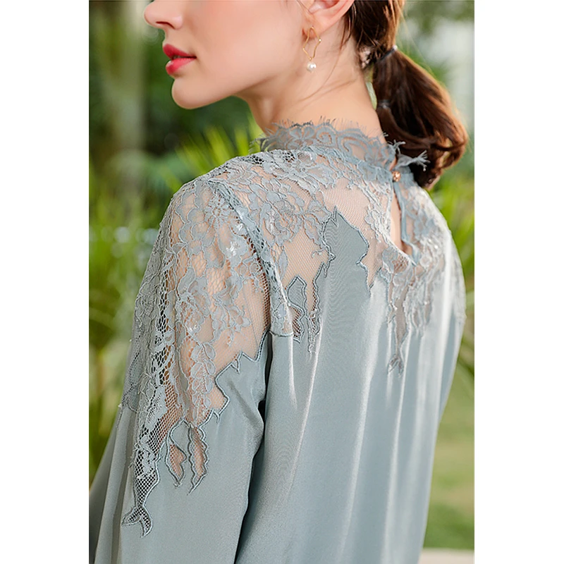 100% Silk Blouse Women Loose Patchwork Embroidery