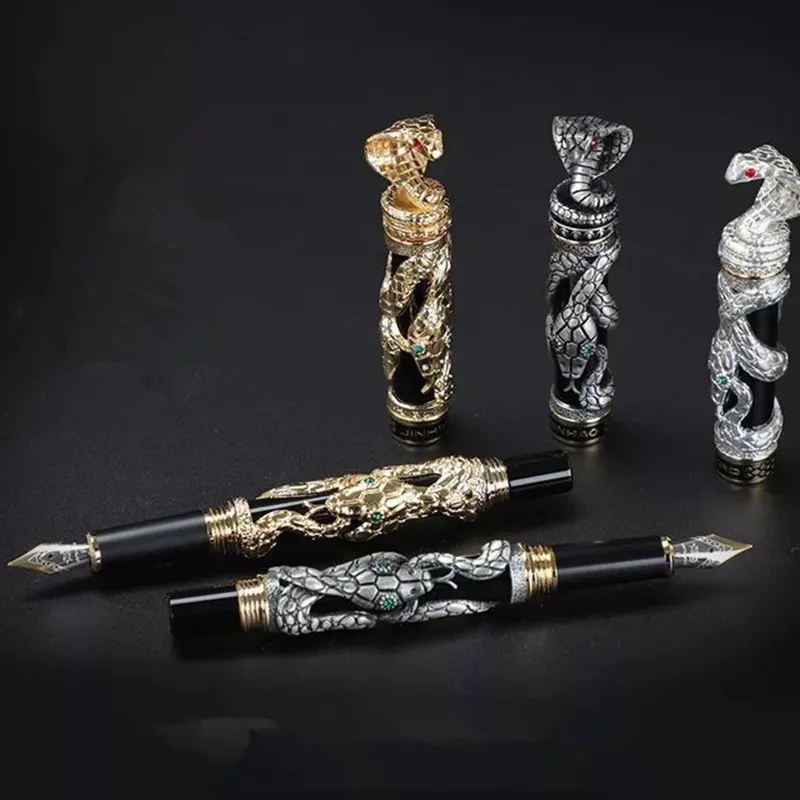 Jinhao винтажная перьевая ручка со змеей Серебряный 3D узор рельефная скульптурная