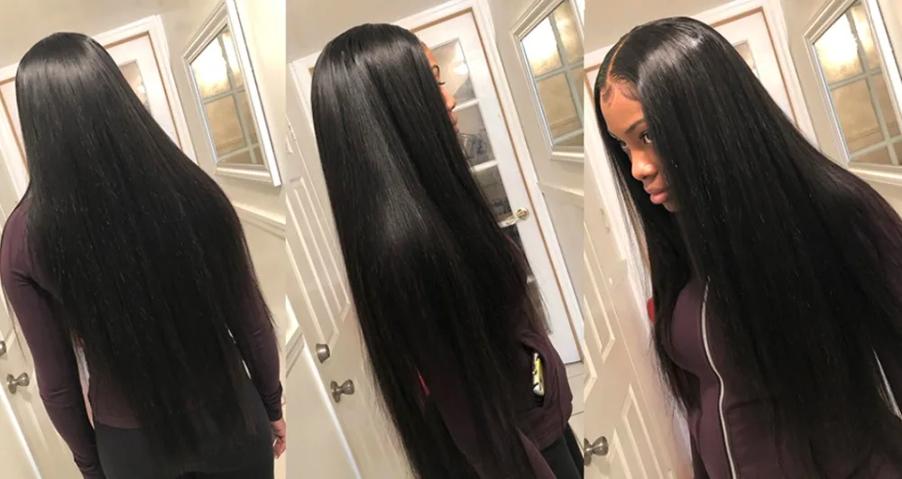 13x4 парики из натуральных волос на кружеве предварительно сорванные для черных женщин Remy бразильские прямые парики с детскими волосами отбеленные узлы
