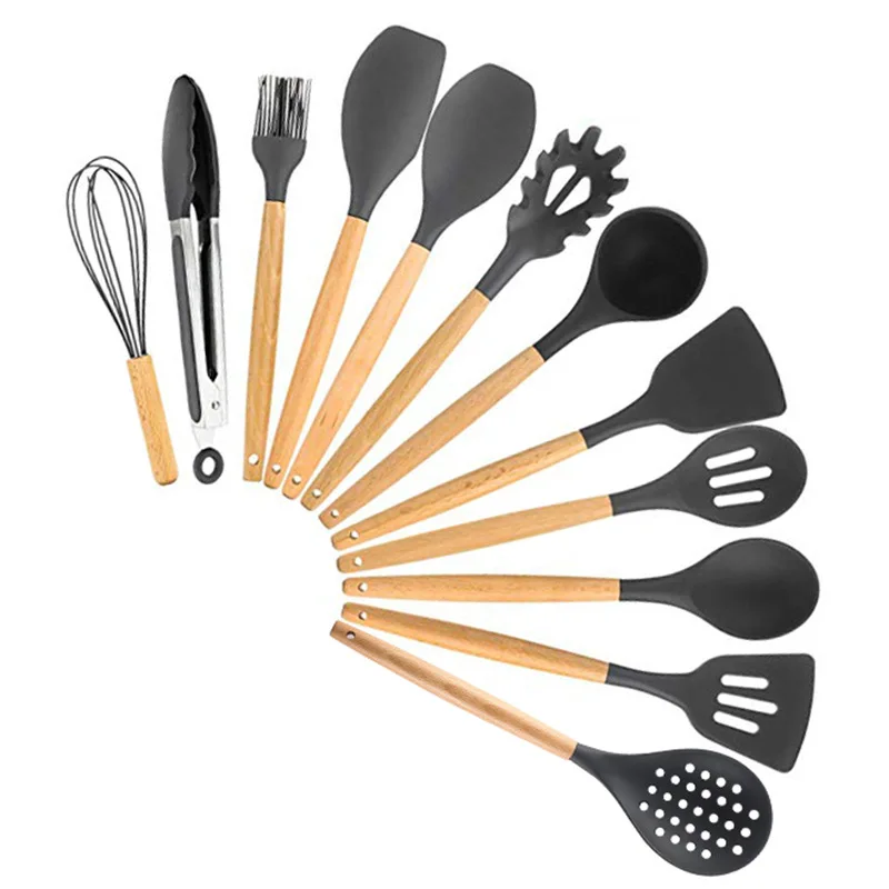 Cooking Utensils Kitchen Accessories Wood Handel Silicone NonStick Cooking Tool