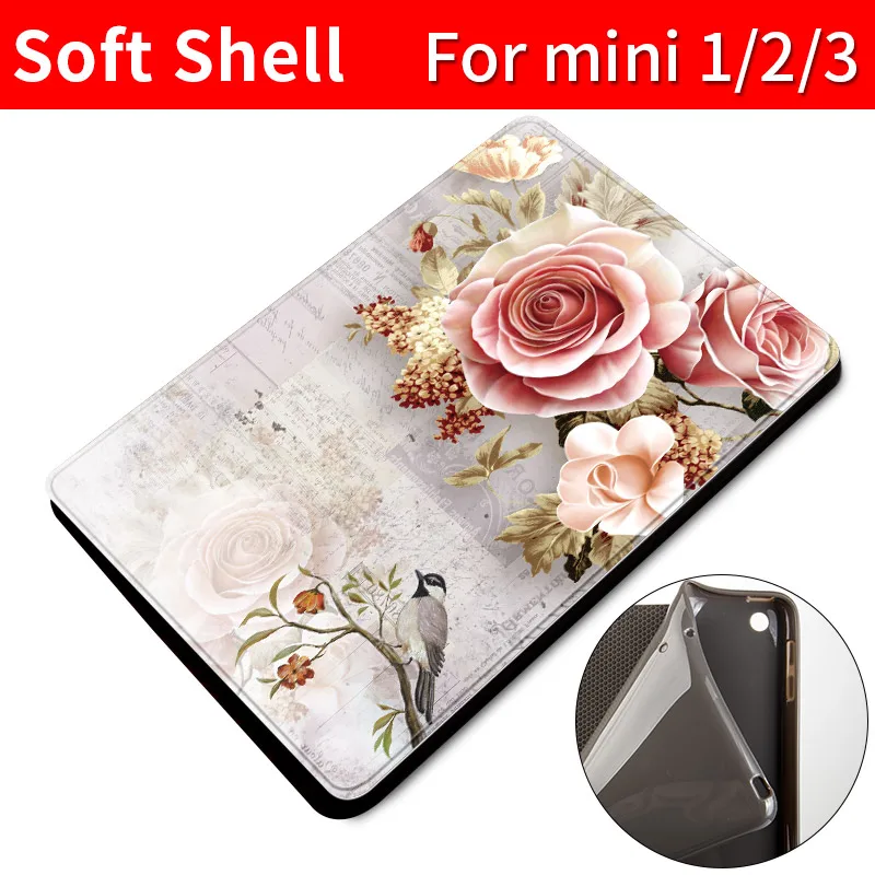 mini123-flower Защитный чехол для ipad mini 1/2/3/4/5 из ТПУ кожи с модным принтом, мягкий чехол на заднюю панель 7,9 дюйма, чехол с цветочным рисунком для девочек - Цвет: mini123-flower