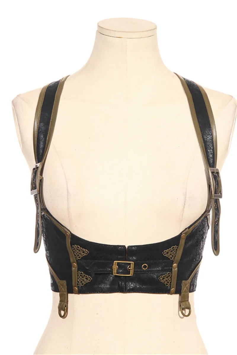 steampunk-short-vest-black-for-women-faux-leather-with-adjustable-buckles-rq-bl-rqbl-sp085bk