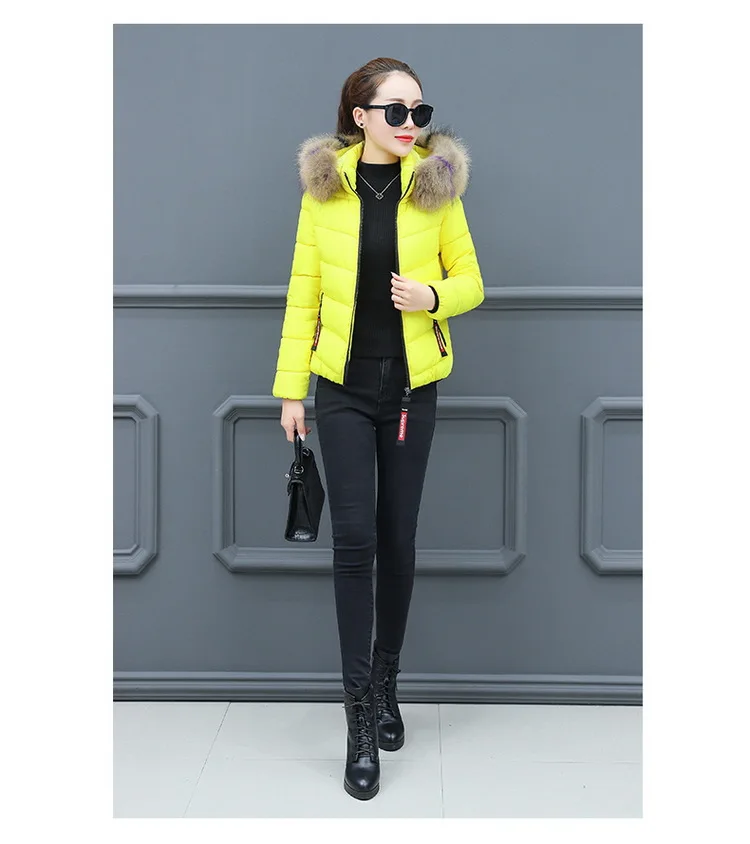 Korean-style Short Cotton-padded Clothes Women's Winter Korean-style Fashion Large Fur Collar Cotton Coat Large Size Warm Cotton