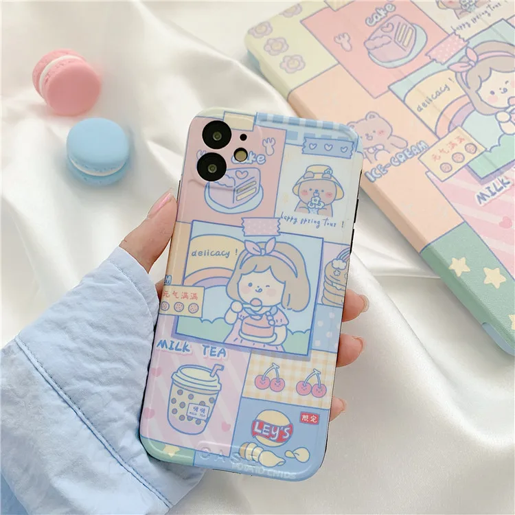 Cute Milk Tea Girl's Fun 8 case XR Drop-Resistant Women Case for plus funda 11 Pro MAX se 2020 Cover iPhone Xr | Мобильные