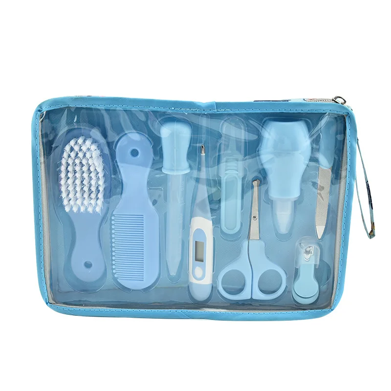blue 9PCS Детский комплект для ухода за здоровьем, комплект для ухода за новорожденным ребенком, комплект для ухода за ребенком, термометр, ножницы для стрижки, детские туалетные принадлежности для малышей - Цвет: blue 9PCS