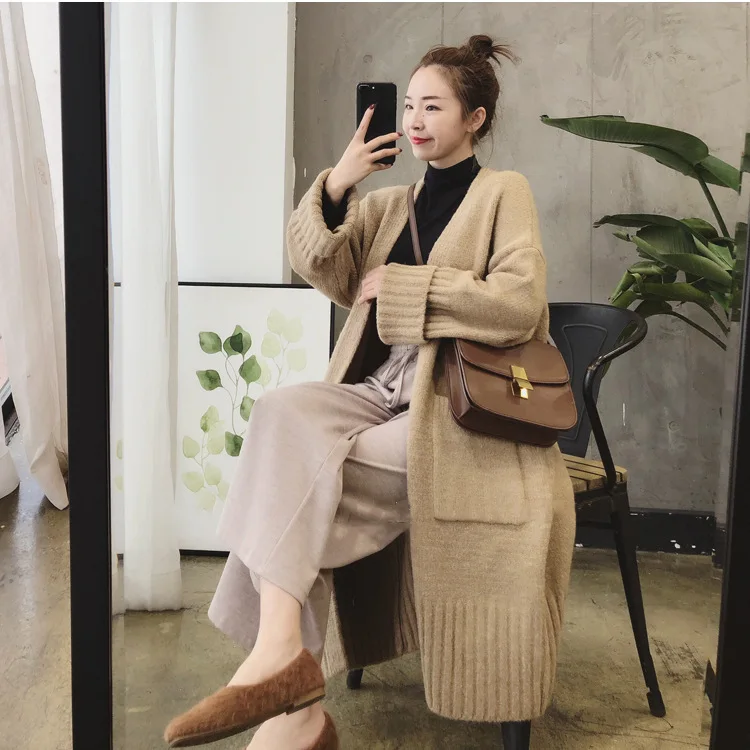 

Sweater Women's Thick 2019 Autumn And Winter New Style Korean-style Loose-Fit over-the-Knee Laziness-Style Mid-length Knitted Ca