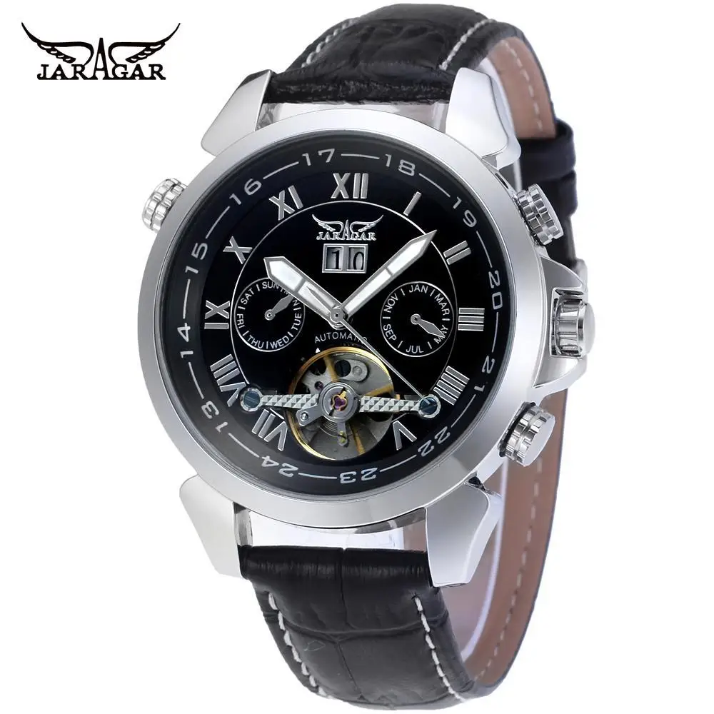 Jargar057 moda casual relógio masculino oco relógio mecânico automático