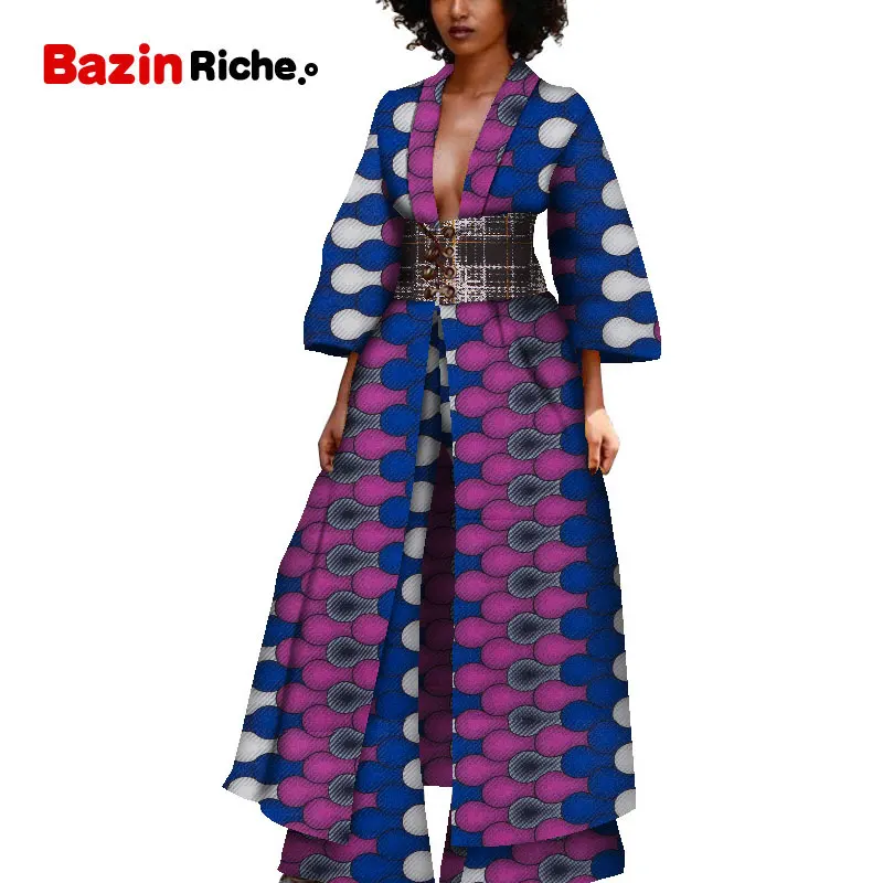 Африканская одежда плюс размер длиной до лодыжки Тренч и широкие брюки 2 шт. Повседневная ветровка традиционная одежда WY5405 - Цвет: 14