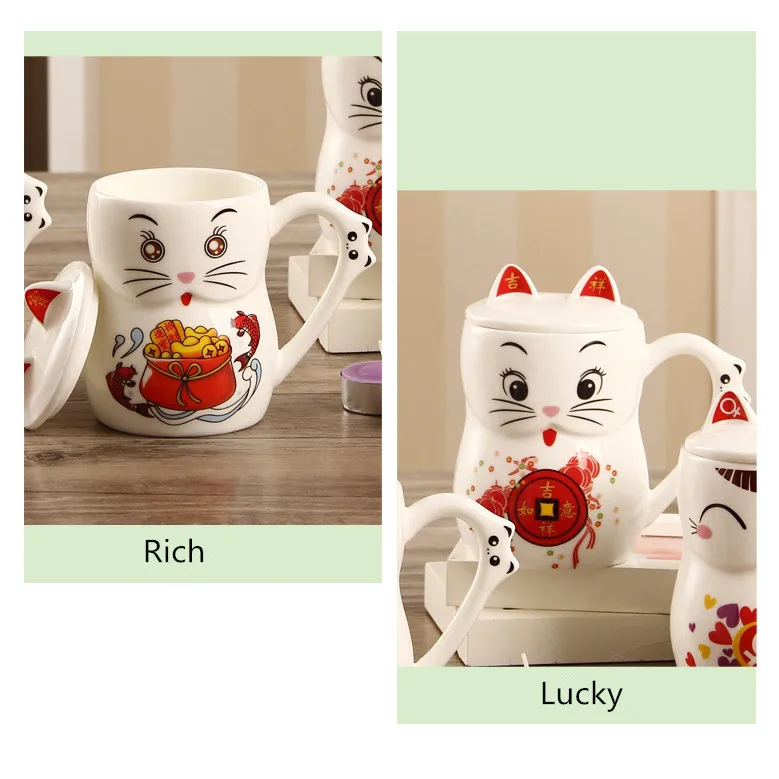 330 мл Lucky Kitty чашка с рукояткой музыкальный инструмент крышка ложка котенок молоко кофе керамическая кружка для детей Подарки для дома и офиса