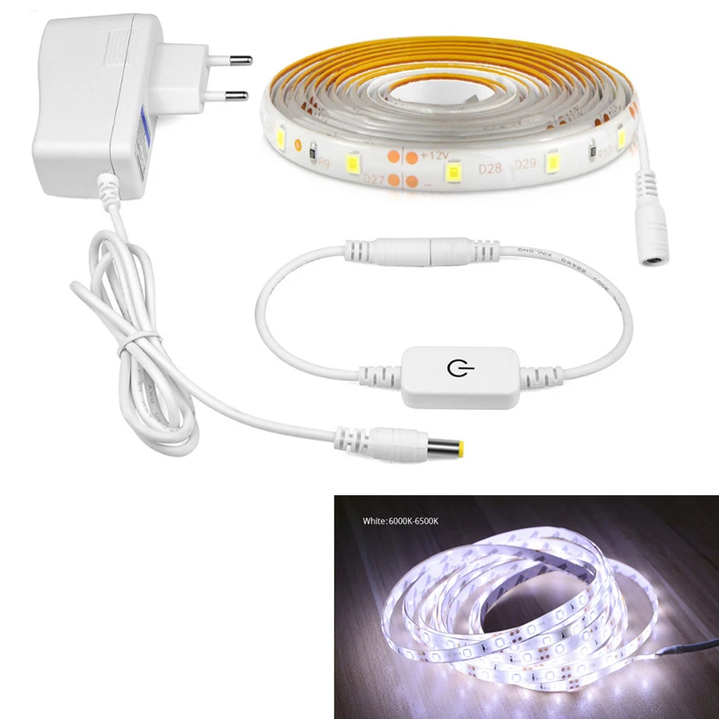 Round Switch EU Plug Гибкий сенсорный выключатель, датчик, Светодиодная лента, светильник 1 м, 2 м, 3 м, 4 м, 5 м, затемненный светодиодный светильник для шкафа, лампа, лента для шкафа, Кухонный Светильник ing - Цвет: Round Switch EU Plug