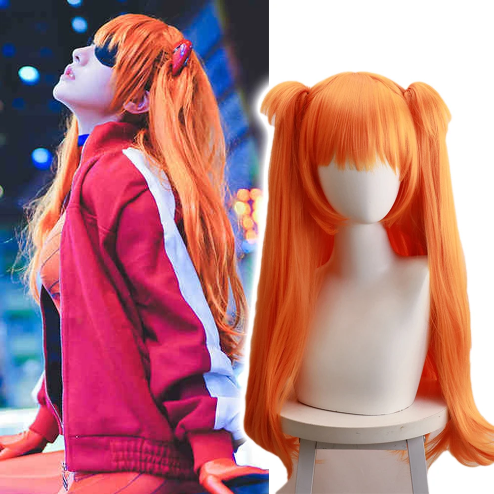 2021 Evangelion 3.0+1.0 Asuka Langley Soryu Cosplay Wigs Long Orange With 2  Ponytail Clips Heat Resistant Synthetic Hair Wig| | - AliExpress