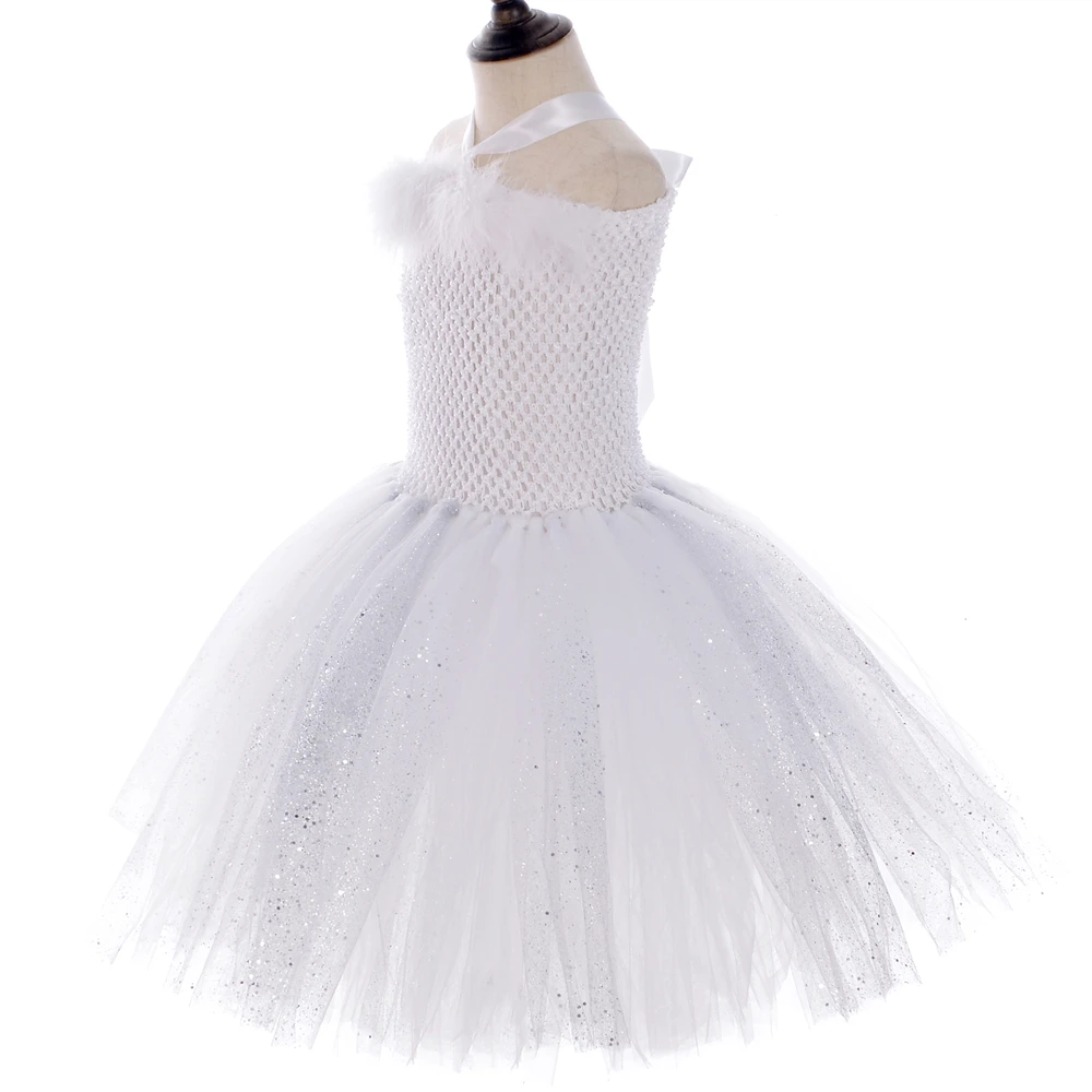 Sparkly Pure White Angel Tutu Dress Feather Wing Wands Outfits Fancy Kids Dresses Angel Costume for Girls Birthday Party Clothes girls dress maxi dress princess costume