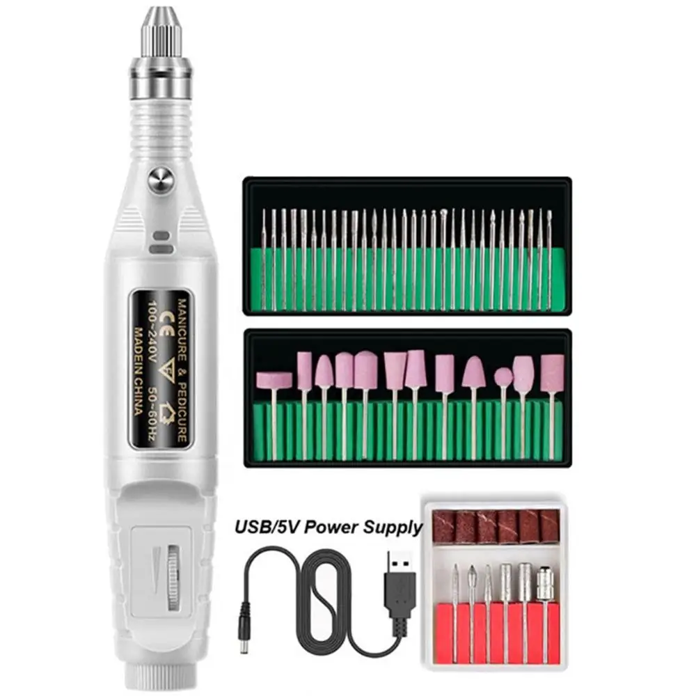 

1Set Electric Nail Polisher bit USB Powered portable nail drill Set Pen Type Manicure Fake Nail Polishing Drill Bit Dropshipping