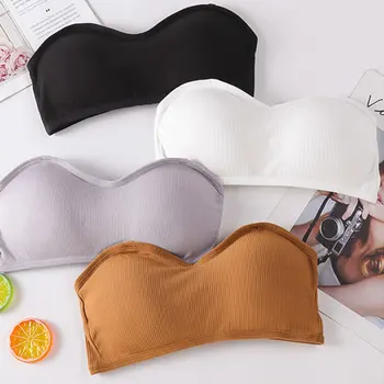 

Women Breathable Strapless Back Closure Bra Underwear Crop Top Chest Wrap Solid Tube Top Removable Padded Invisible Bra