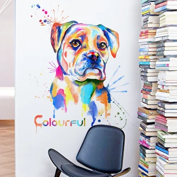 

Colorful Pet Dog Wall Sticker Abstract Watercolor Vinyl Decals Kids Room Background Decoration Removable Mural Art Posters