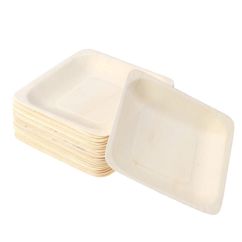 

100Pcs Disposable Square Wooden Plates Portable Tableware for Birthday Party Wedding Restaurant Picnic Barbecue 140X140Mm