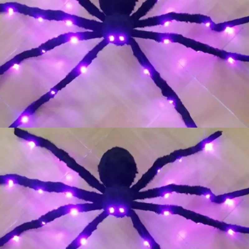 Halloween Led Light Up Spiders Artificial Plush Black Fake Spider Prank Jokes Toy Party Haunted House Scary Decorations Party Diy Decorations Aliexpress