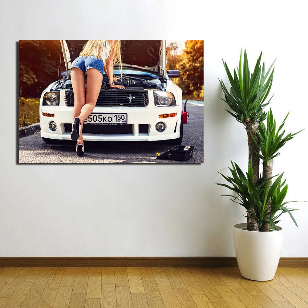 Декоративные картины на холсте для взрослых модель сексуальная девушка и автомобиль наружные фото плакаты и принты стены искусства для декора комнаты