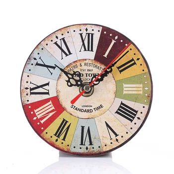 

European-Style Creative Retro with Numbers Dial Living Room Desk Clock round Faux Wooden Bedroom Small Clock