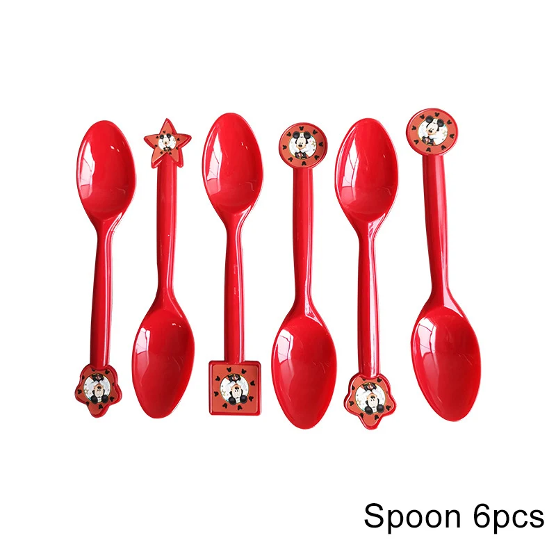 Spoon 6pcs Вечерние одноразовые столовые приборы с Микки Маусом и Микки Маусом, скатерть для детской вечеринки на день рождения, украшения для детского душа - Цвет: Spoon 6pcs