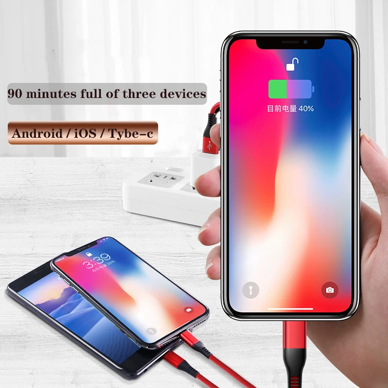 Three in one USB Cable Mobile Phone Charger Data communication Cable connector Type C adapter for 4