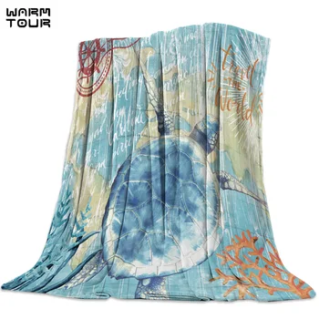 

Sea Life Series Turtles Printed Nap Blanket Soft Comfortable Velvet Plush Navigation Blankets Warm Sofa Bed Sheets
