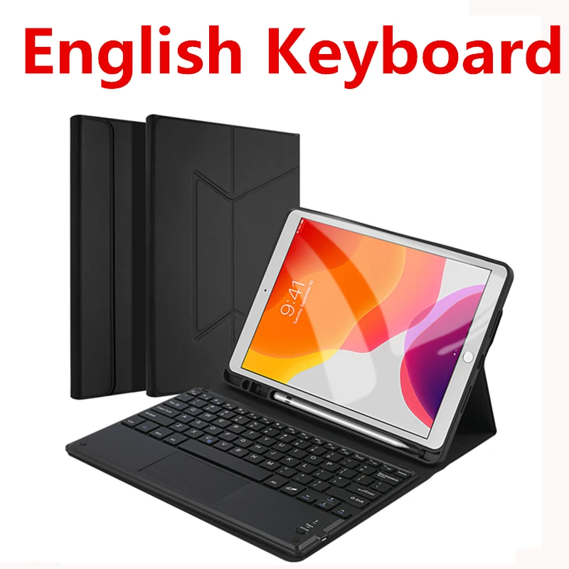 Для Apple iPad 10,2 планшет США Bluetooth клавиатура черный кожаный флип чехол Подставка Набор Защитный чехол испанская Русская клавиатура - Цвет: English Keyboard