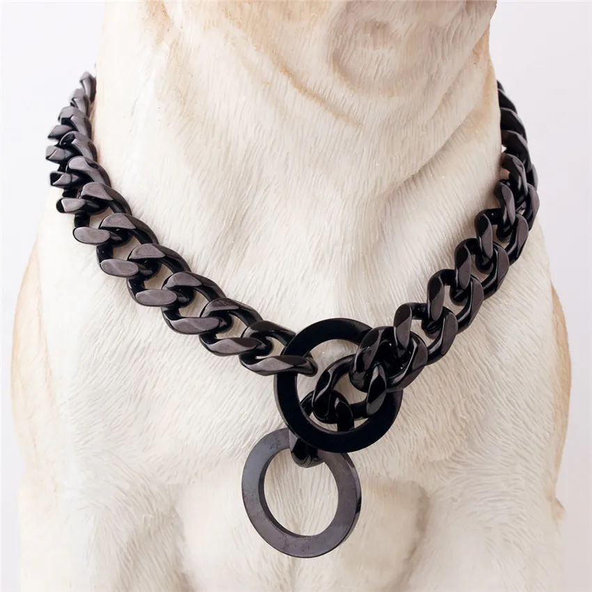 15mm Solid Dog Chain Collar Stainless Steel Necklace Dogs Collar Training Metal Strong P Chain Choker Pet Collars for Pitbulls