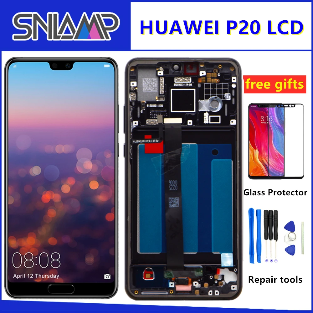 Оригинальный дисплей для huawei P20 lcd сенсорный экран дигитайзер в сборе с рамкой