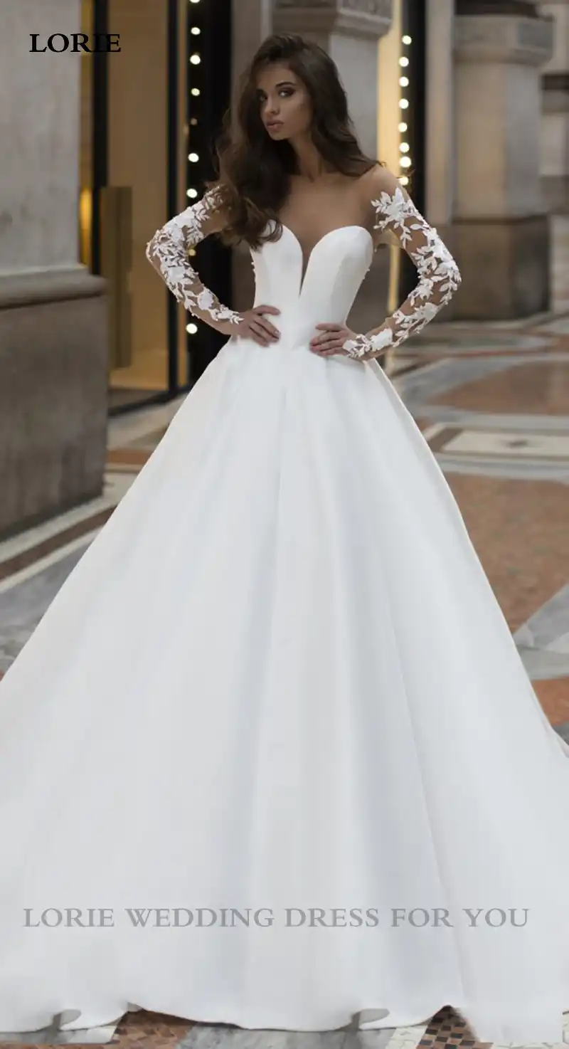 Long sleeve mesh wedding dress Clearance