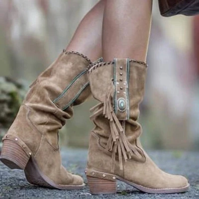 Fashion New Retro Gothic Style Mid-Calf Boots Round Toe Suede Leather Boots Women Shoes Short Boots Street motor mujer zapatos