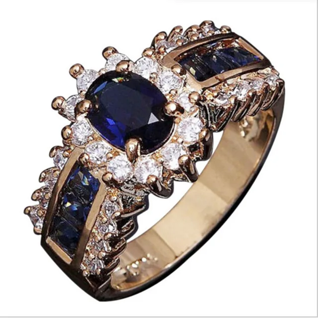 Female Blue Oval Crown Ring Fashion Engagement Size 6-12 Years Filled Vintage Wedding Rings Women's Gifts 2017 Hot Sale | Украшения и