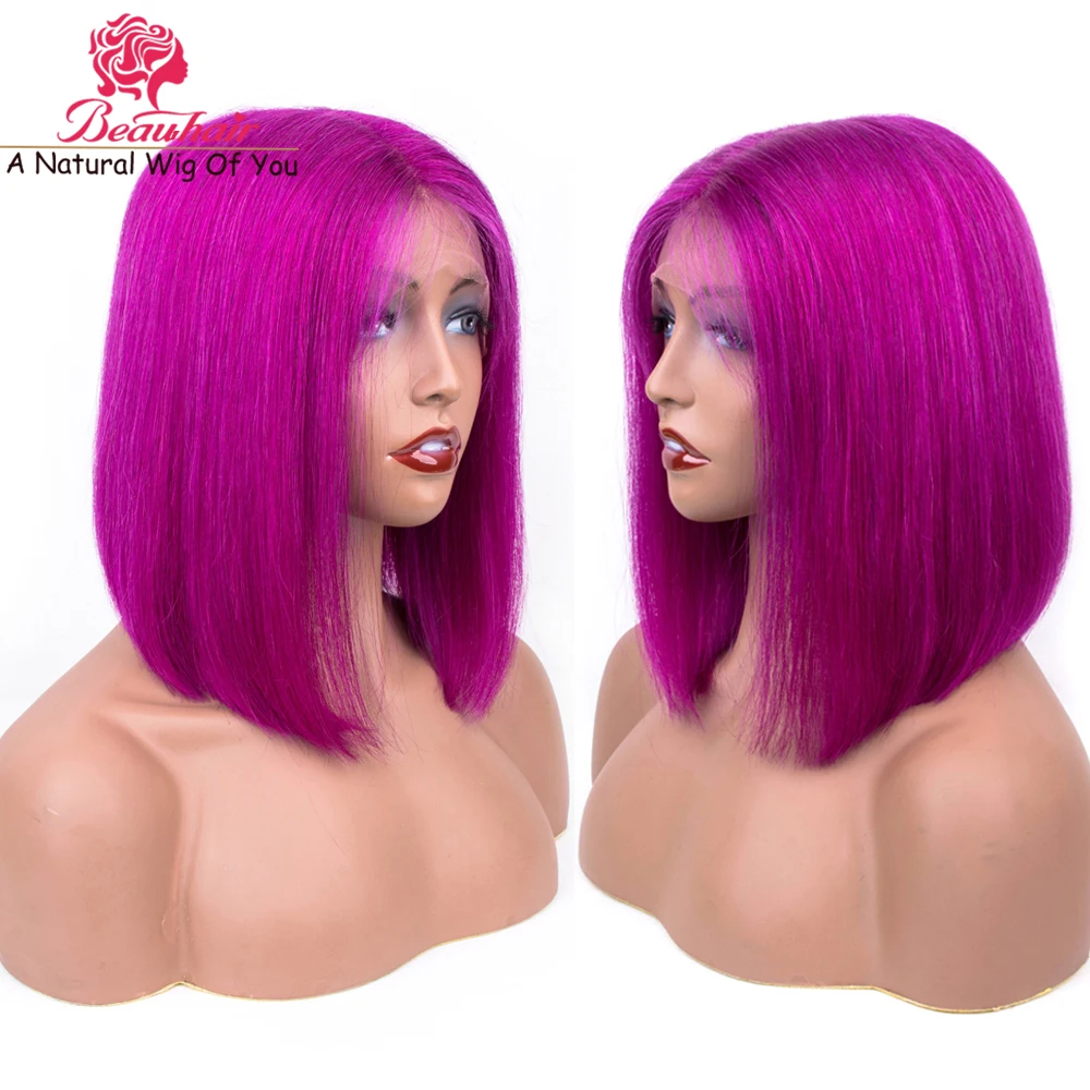 Парики из натуральных волос на шнурке, розовый фиолетовый Боб, парик из бразильских человеческих волос, прямой парик для черных женщин