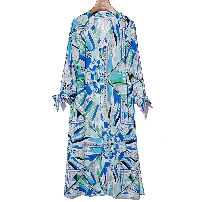 LD LINDA DELLA Autumn Fashion Loose Plus Size Dress Designer Women V-Neck Single-breasted Print Holiday Vintage Midi Dress