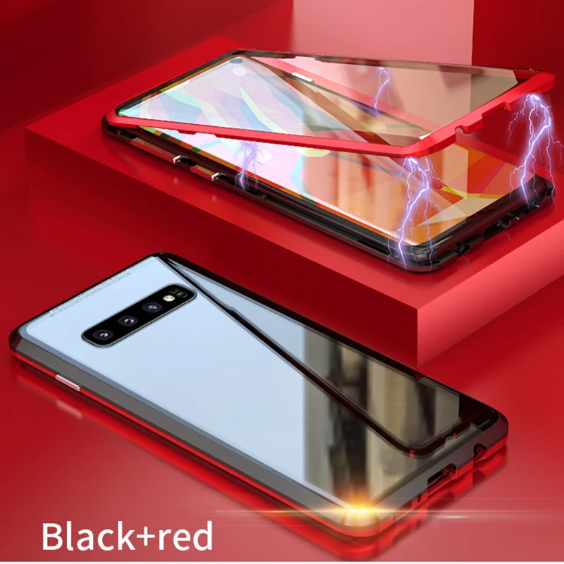 Red Black Двухсторонний чехол для телефона из закаленного стекла с магнитной защитой от царапин и падений, DQ-капля - Цвет: Red Black
