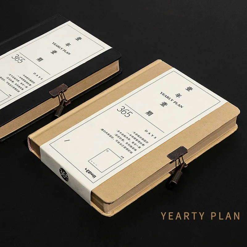 

Vintage 365 days diary Planner fullyear A5 size Thicken 384 pages Kraft paper inner 100 GSM Notebook with metal lock Sketchbook