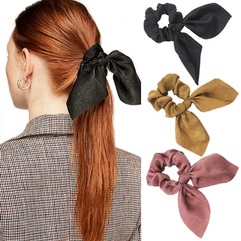 

LEVAO Women New Silk Hair Scrunchie Ponytail Holder Candy Color Girls Hairband Bow Knot Rubber Band Hair Ties Hair Accessories