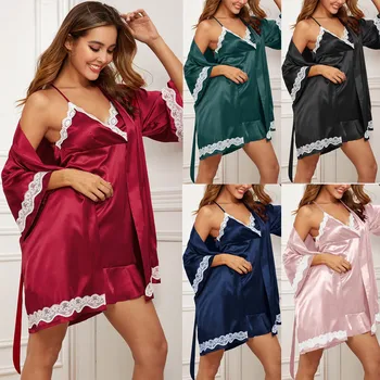 

Brand New Silk Satin Women Robe & Gown Sets 2020 Summer Sleep Dress+Robe Sleepwear Sexy Night Gown Nightdress Home Wear 20Apr17
