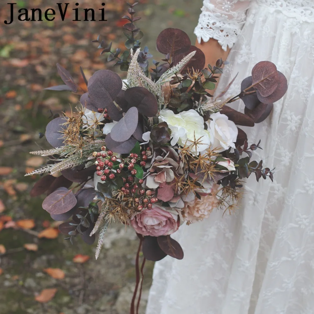 JaneVini осенний Свадебный Шелковый букет цветка шоколада винтажный букет невесты Искусственные Свадебные букеты аксессуары