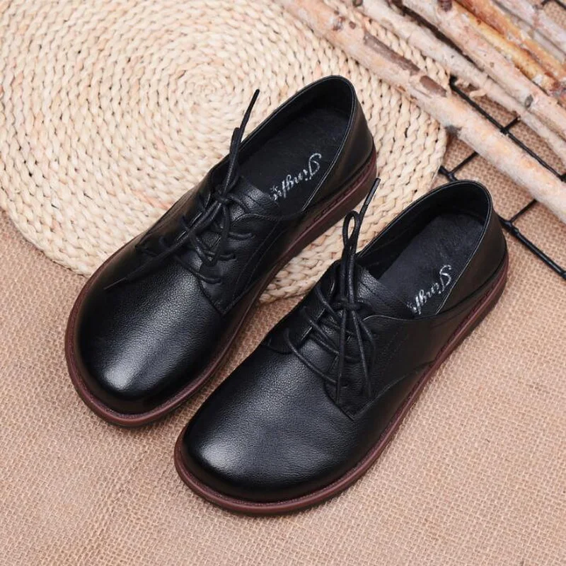 Fashion Vintage Handmade Shoes Women Flats Genuine Leather Soft Bottom Women Shoes Soft Comfortable Casual Shoes Woman Loafers