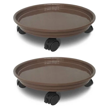 

Indoor Flower Pot Dolly Round Flower Pot Mover Rolling Plant Tray Caddie with Wheels, Brown 2 Packs