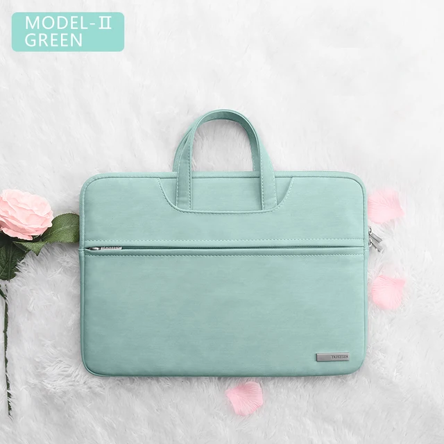 PU Leather women Laptop Bag Notebook Case Carrying Briefcase for Macbook Air 13.3 14 15.6 inch men Handbags shoulder sleeve Bag GREEN 2