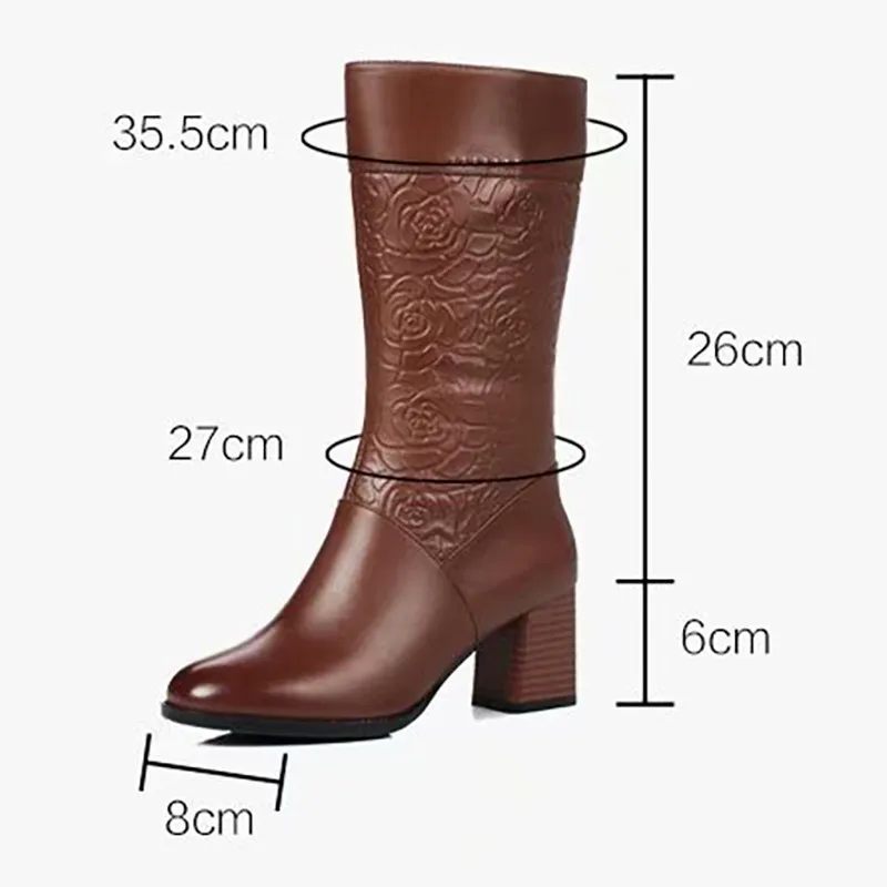 High quality Leather Boots Plus Velvet Shoes Women Winter Boots Ladies Booties Casual Style Shoes For Girl High Heeled Boot