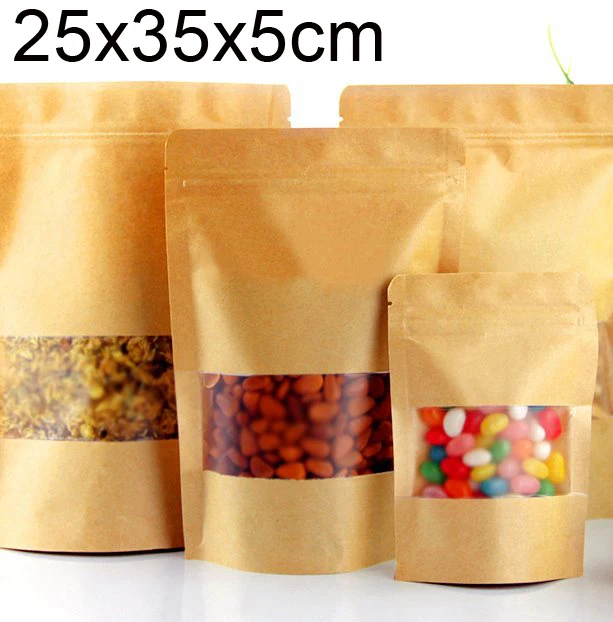 

Standup kraft paper bag with matt window and zipper for food, 25x35x5cm 100pcs/lot