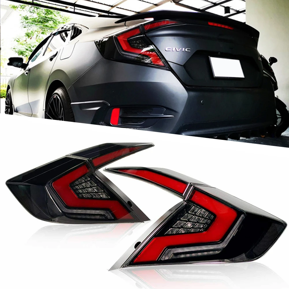 Задние фары для 2016-2020 Honda Civic светодиодные лампы в сборе дымчатые/красные