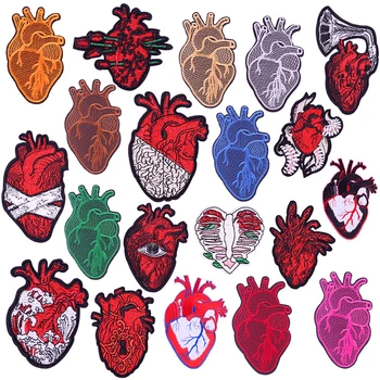 

Punk Hearts Iron On Patches For Clothes Stripe Heart Embroidered Patches for Clothing Stickers Sticker on Clothes Applique Decor