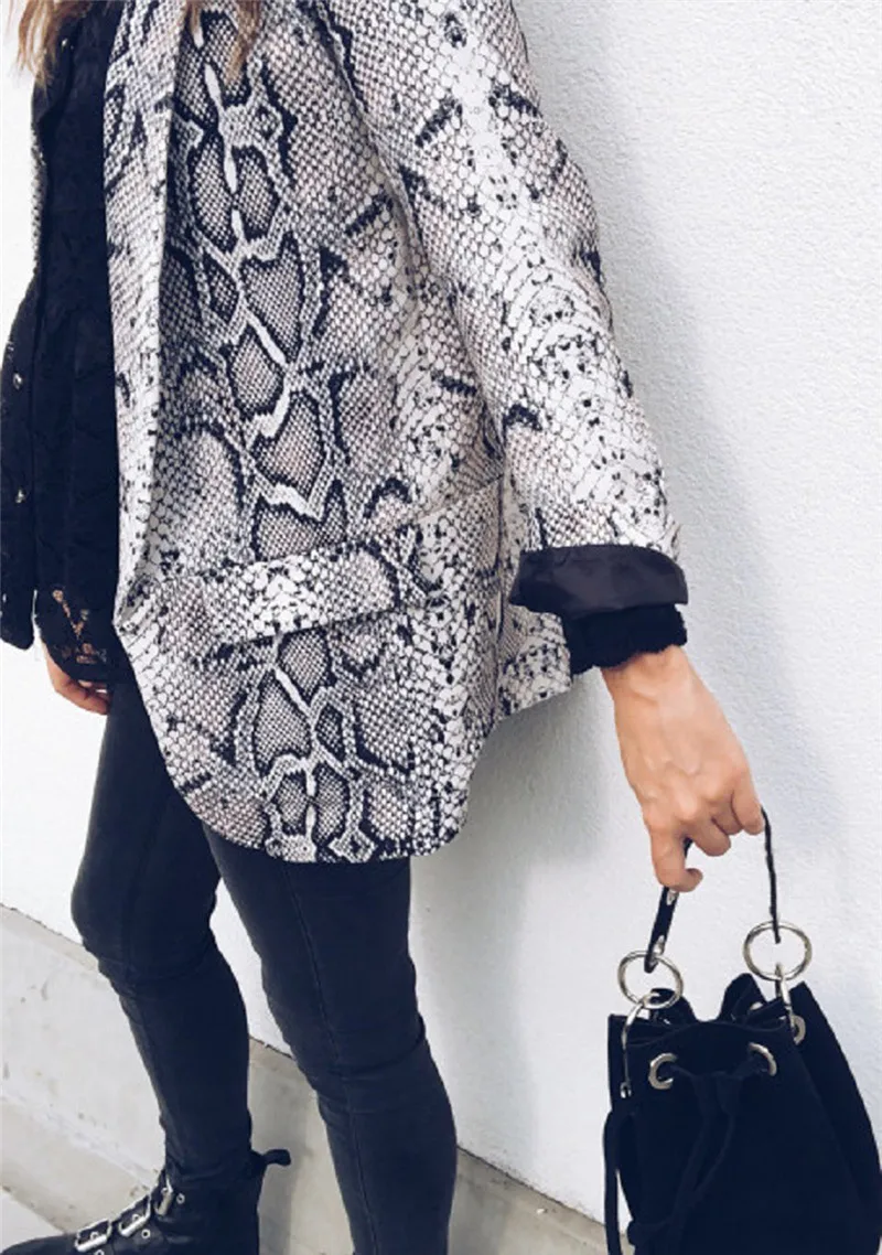 Fashion Women Slim OL Suit Casual Python Blazers Snake Skin Print Long Sleeve Jacket Coat Tops Blazers Fall Pocket Outwear